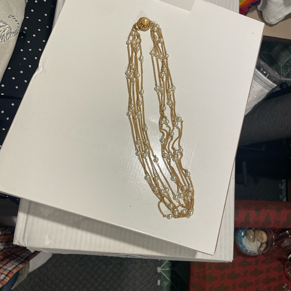 Gold Multi-Strand Beaded Necklace - Women Jewelry - Picture 2 of 6